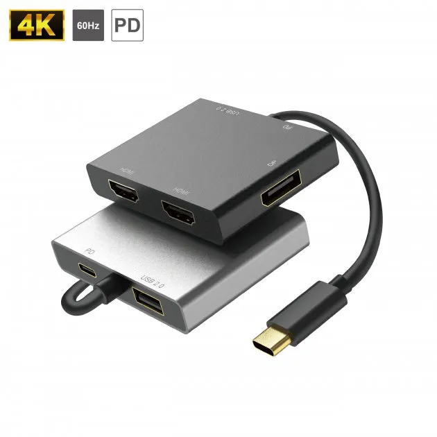 TYPE C to HDMI x2 / DP1.4 / USB2.0 MST Splitter