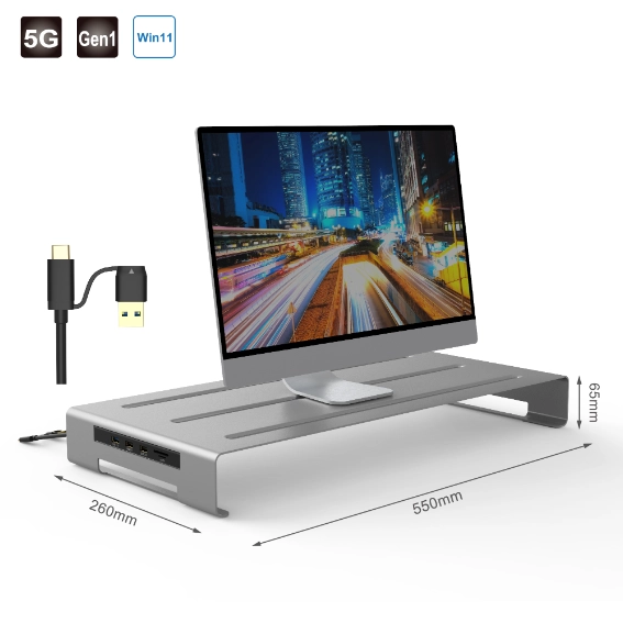 Aluminum Stand for Monitor / PC with 5 In 1 USB Hub