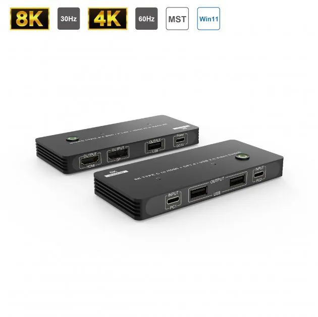 8K Type C to HDMI + DP1.4 / USB 2.0 Video Switch