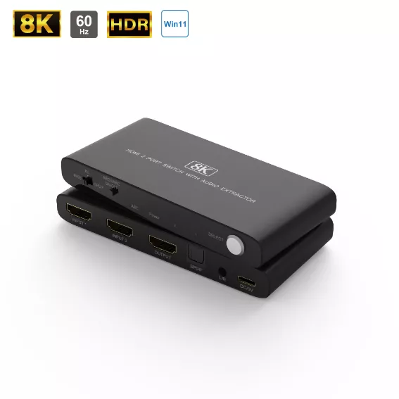 8K HDMI 2 port Switch with Audio Extractor (3.5MM & OPT)