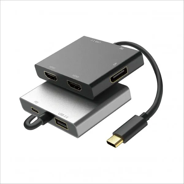 Type C to HDMI x 2 / DP 1.4 / USB 2.0 MST Splitter